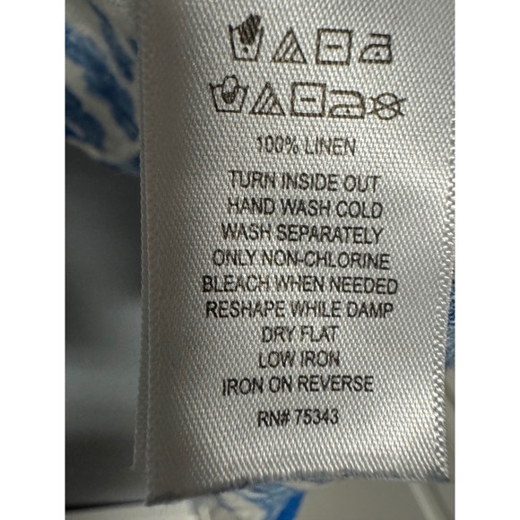 Rachel Zoe Linen Leaf Print‎ Top M Blue White Cap Sleeve Boho Resort Vacation - Picture 6 of 6